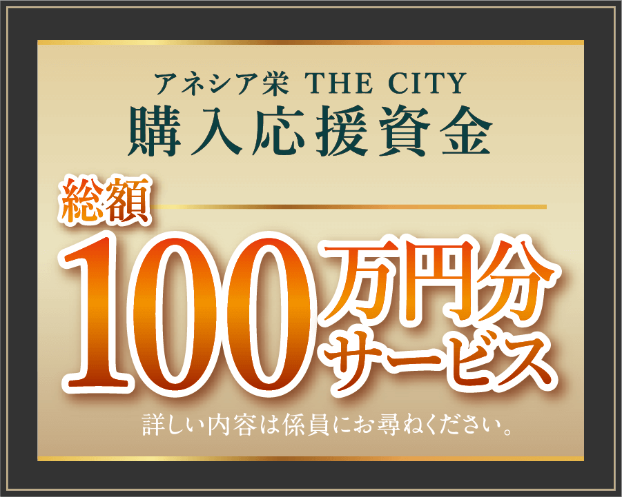 先着３住戸総額100万円サービス　アネシア栄 TEH CITY現地モデルルーム　来場キャンペーン開催中！　事前に来場予約いただきご来場されたお客様にクオ・カード3,000円分をプレゼント